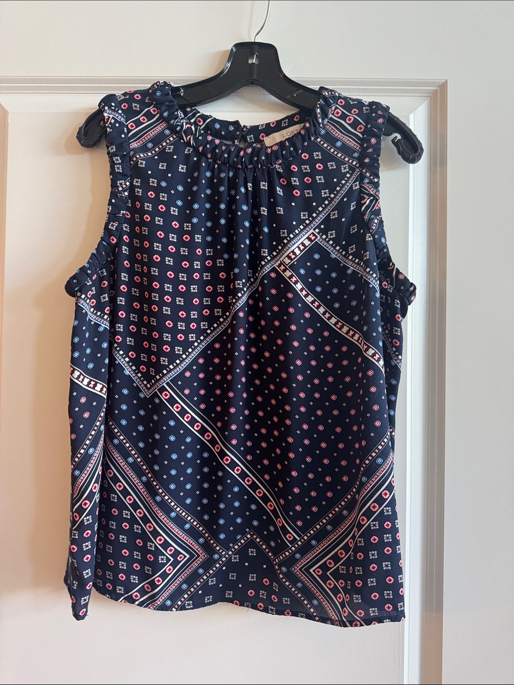 LOFT Navy Bandana-Print Ruffle-Shoulder Camisole
